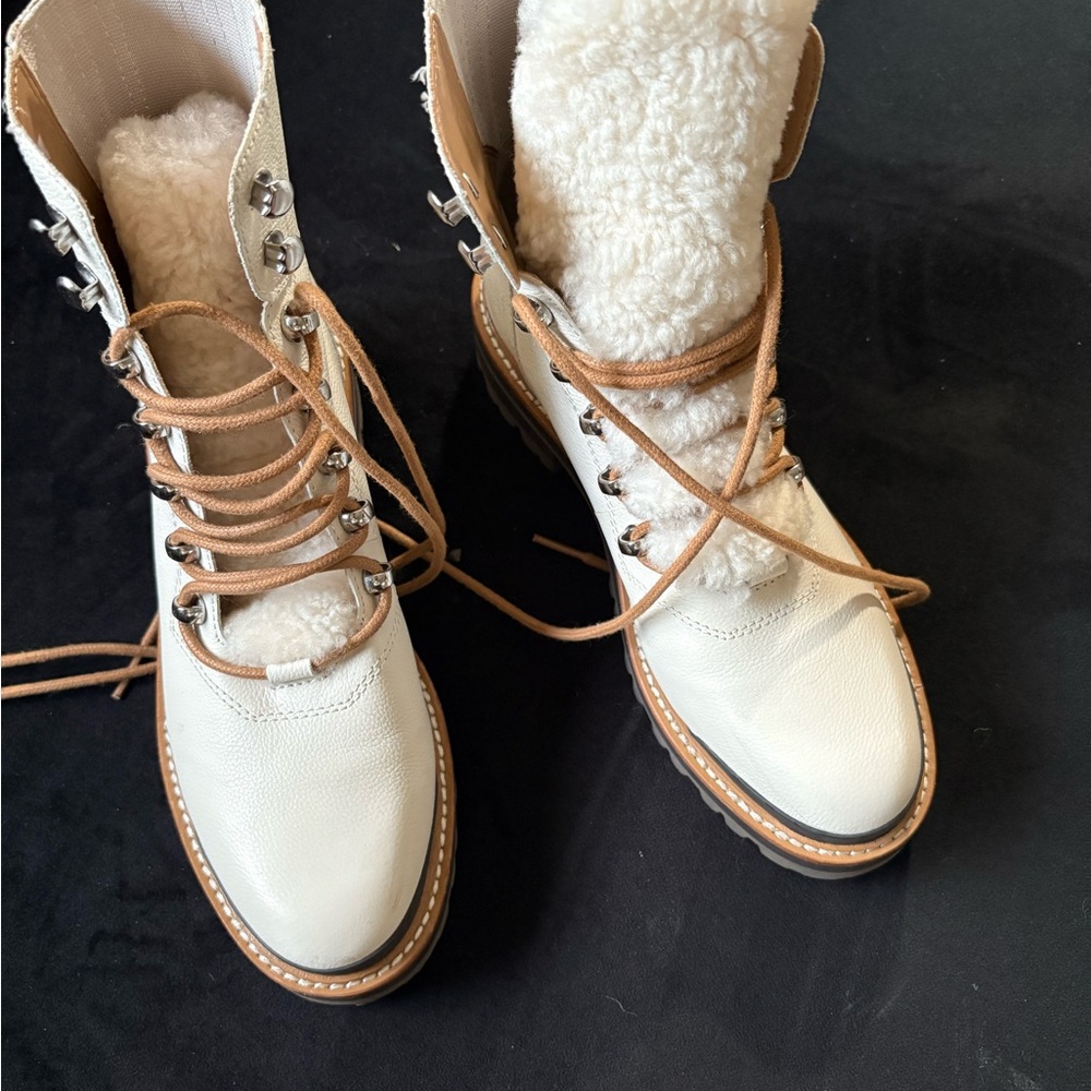Marc Fisher White and Tan Lace-Up Ankle Boots